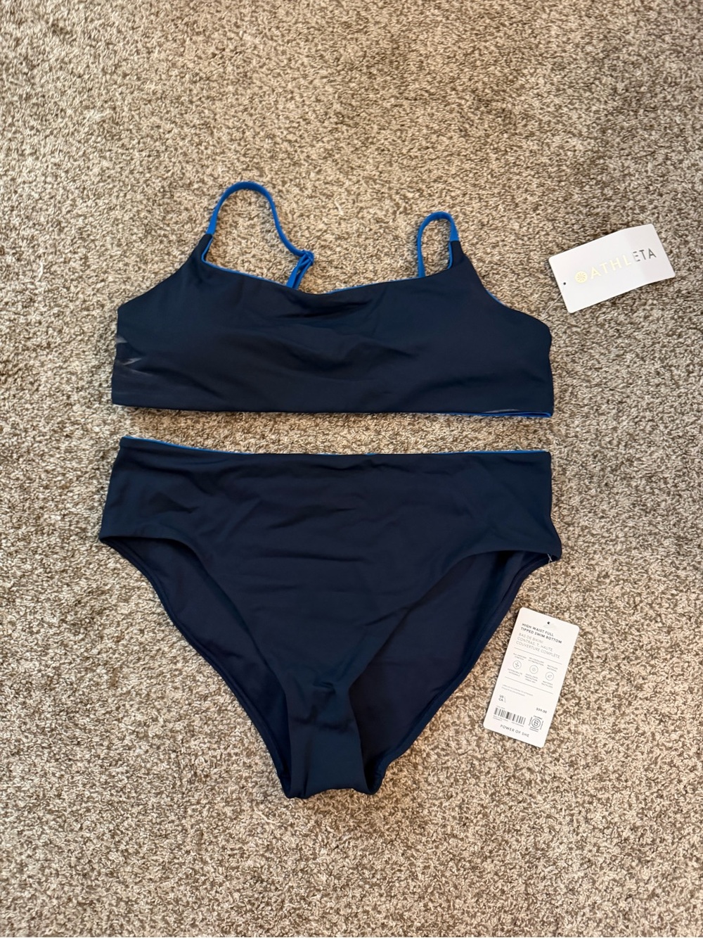 Athleta Navy Blue Two-Piece Bikini Set with Thin Straps